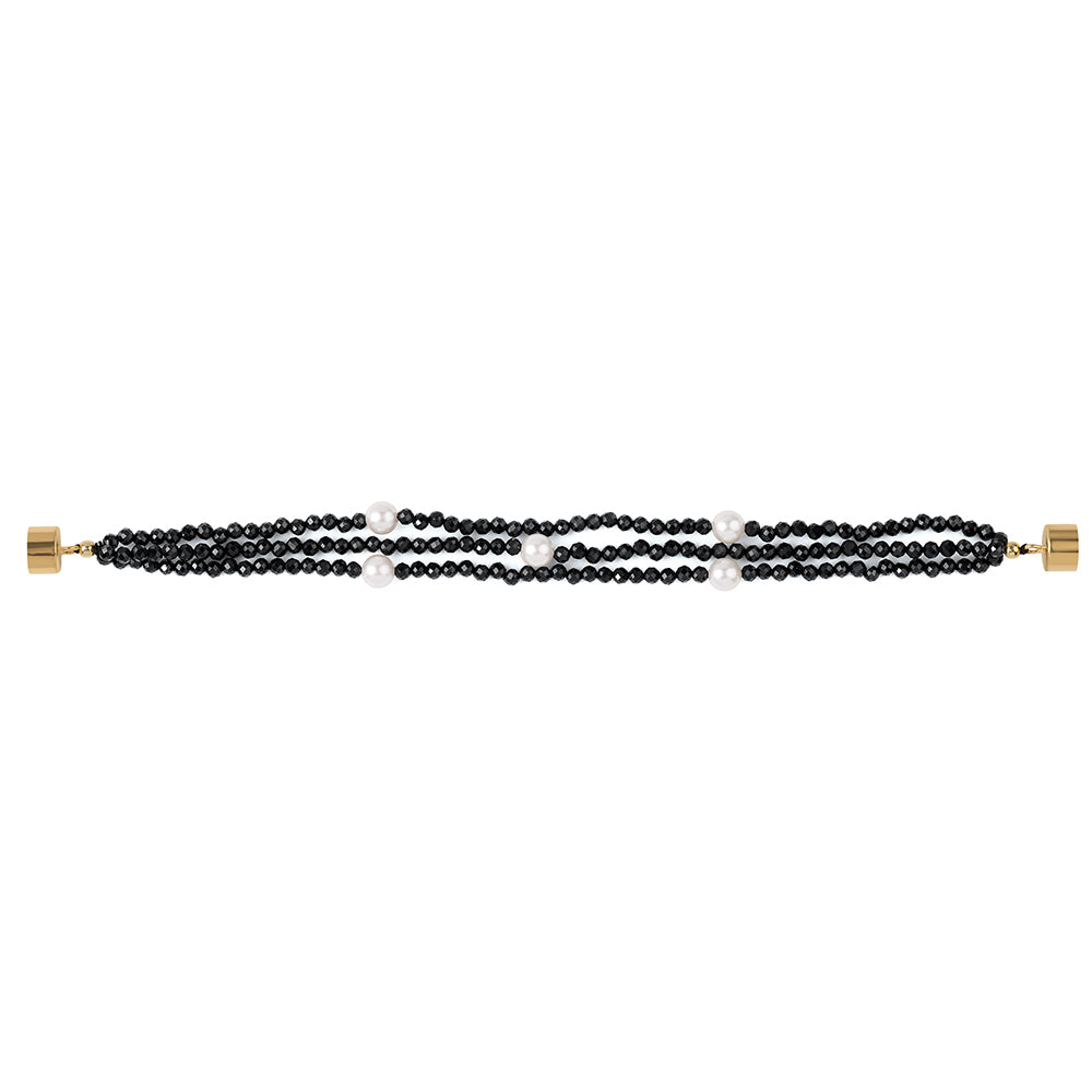 Brățară din Argint 925 Placat cu Aur ( 5.23 grame ) cu Spinel Negru și Perlă de Apă Dulce Albă 140 Carate 2 