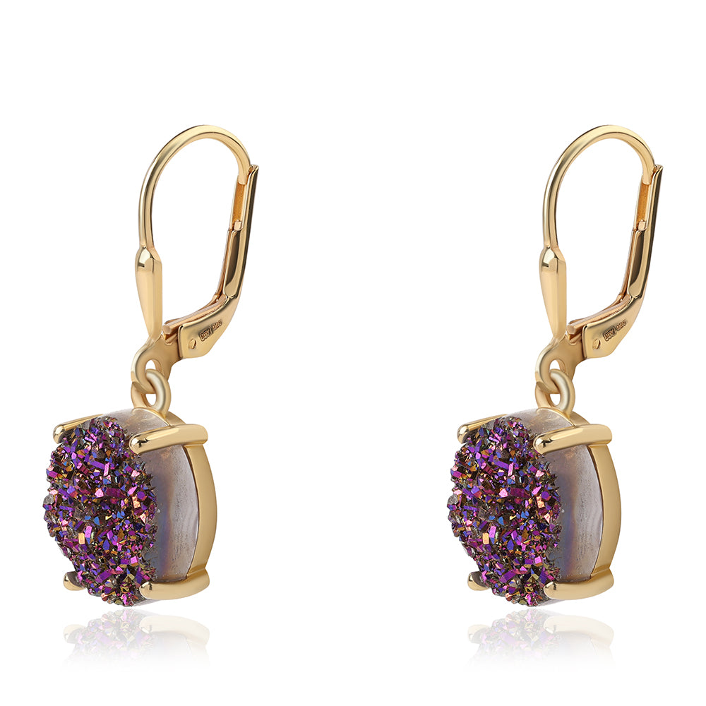 Cercei din Argint 925 Placat cu Aur ( 2.16 grame ) cu Drusă Violet 8.38 Carate