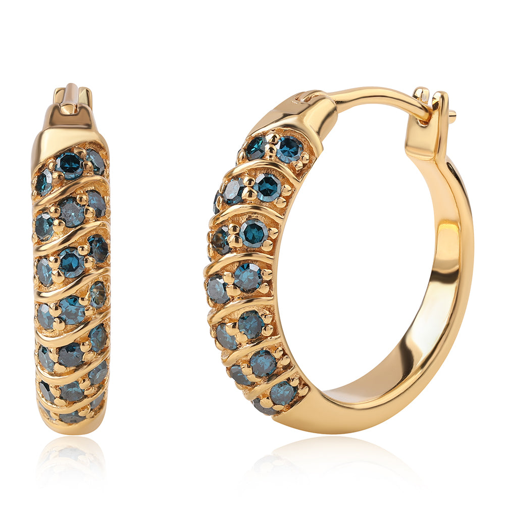 Cercei din Argint 925 Placat cu Aur ( 5.16 grame ) cu Diamant Albastru 0.63 Carate