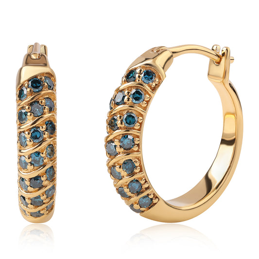 Cercei din Argint 925 Placat cu Aur ( 5.16 grame ) cu Diamant Albastru 0.63 Carate