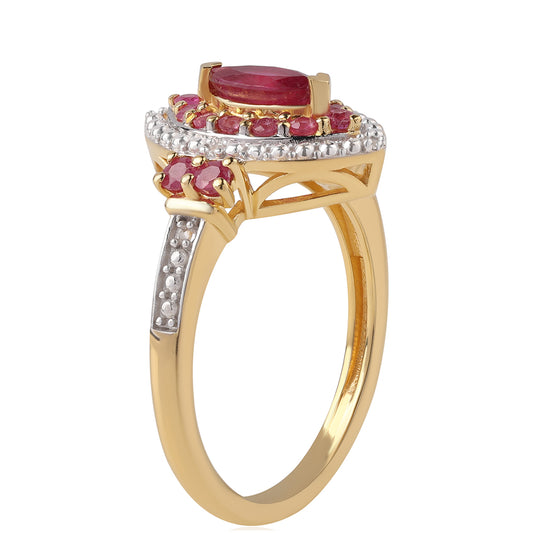 Inel din Argint 925 Placat cu Aur ( 3.18 grame ) cu Rubin Mozambic și Topaz Alb 0.86 Carate