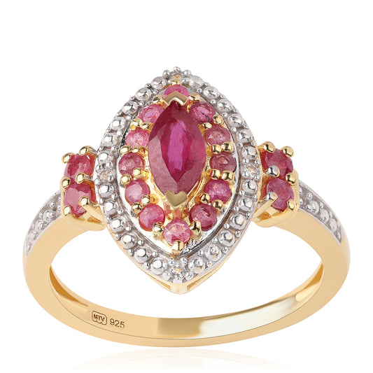 Inel din Argint 925 Placat cu Aur ( 3.18 grame ) cu Rubin Mozambic și Topaz Alb 0.86 Carate