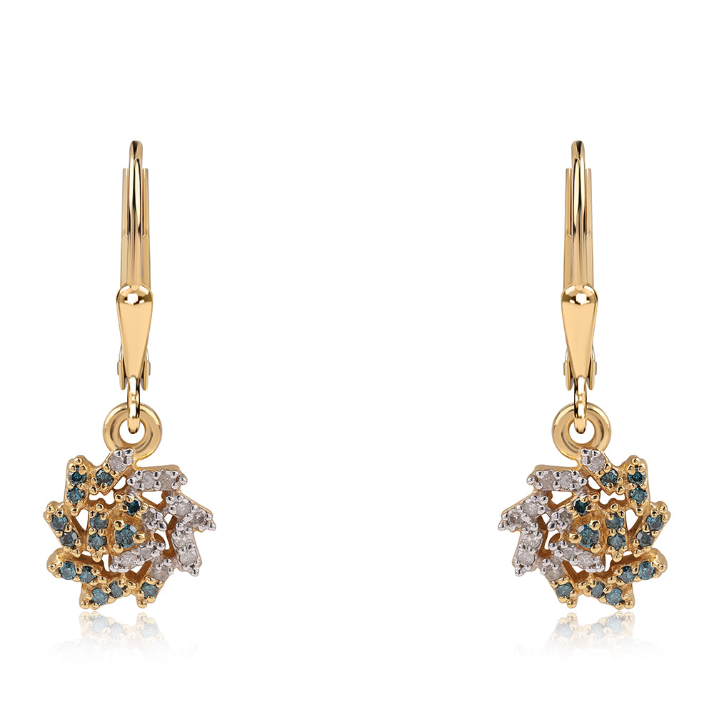 Cercei din Argint 925 Placat cu Aur ( 2.1 grame ) cu Diamant Albastru și Diamant Alb 0.26 Carate 1 