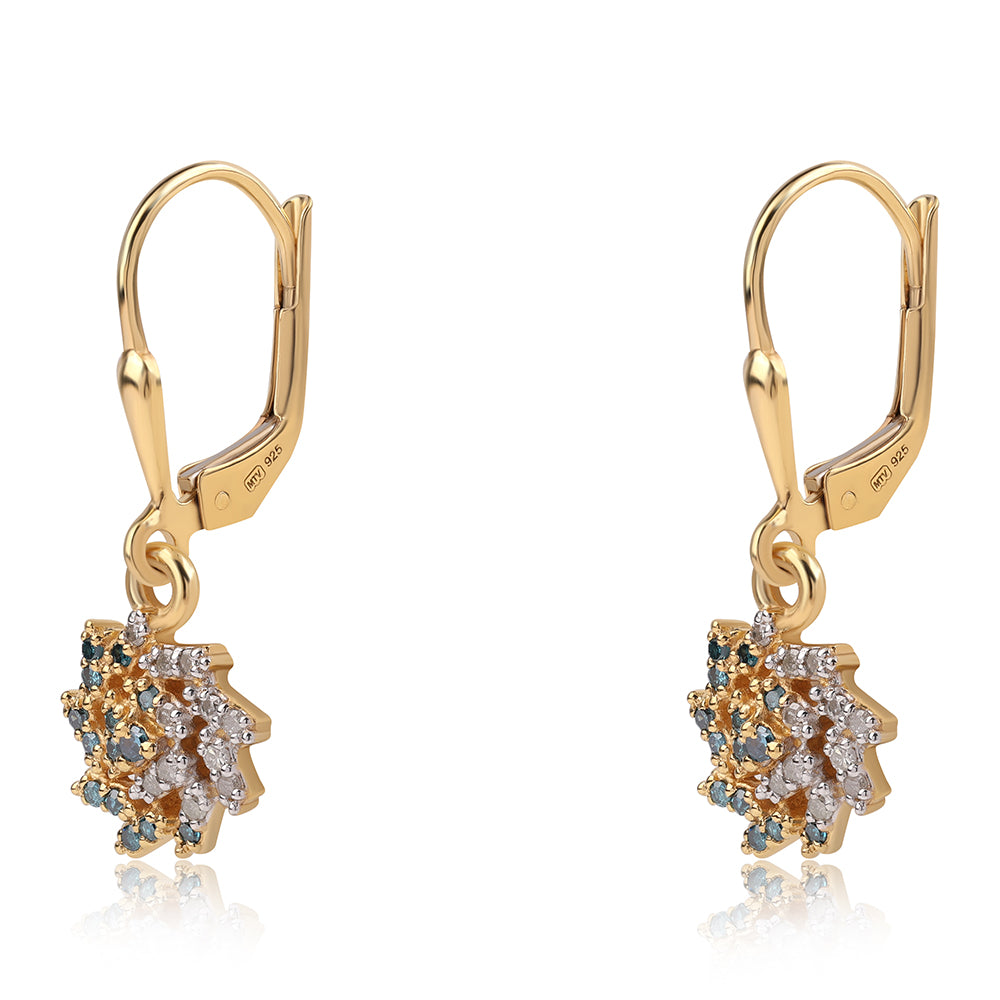 Cercei din Argint 925 Placat cu Aur ( 2.1 grame ) cu Diamant Albastru și Diamant Alb 0.26 Carate 2 
