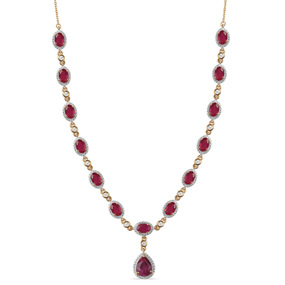 Colier din Argint 925 Placat cu Aur ( 9.24 grame ) cu Rubin Mozambic și Topaz Alb 12.36 Carate