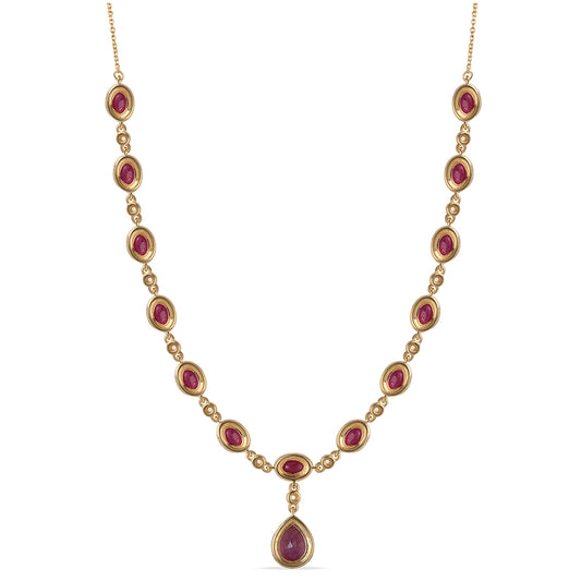 Colier din Argint 925 Placat cu Aur ( 9.24 grame ) cu Rubin Mozambic și Topaz Alb 12.36 Carate