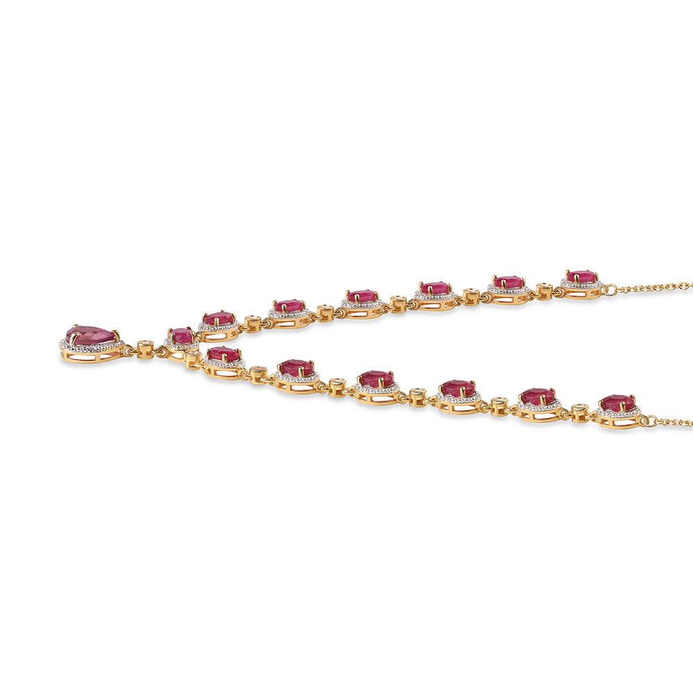 Colier din Argint 925 Placat cu Aur ( 9.24 grame ) cu Rubin Mozambic și Topaz Alb 12.36 Carate