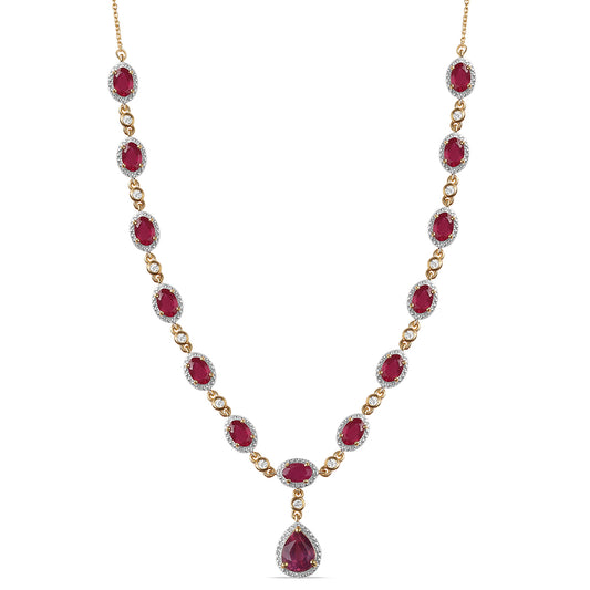 Colier din Argint 925 Placat cu Aur ( 9.24 grame ) cu Rubin Mozambic și Topaz Alb 12.36 Carate