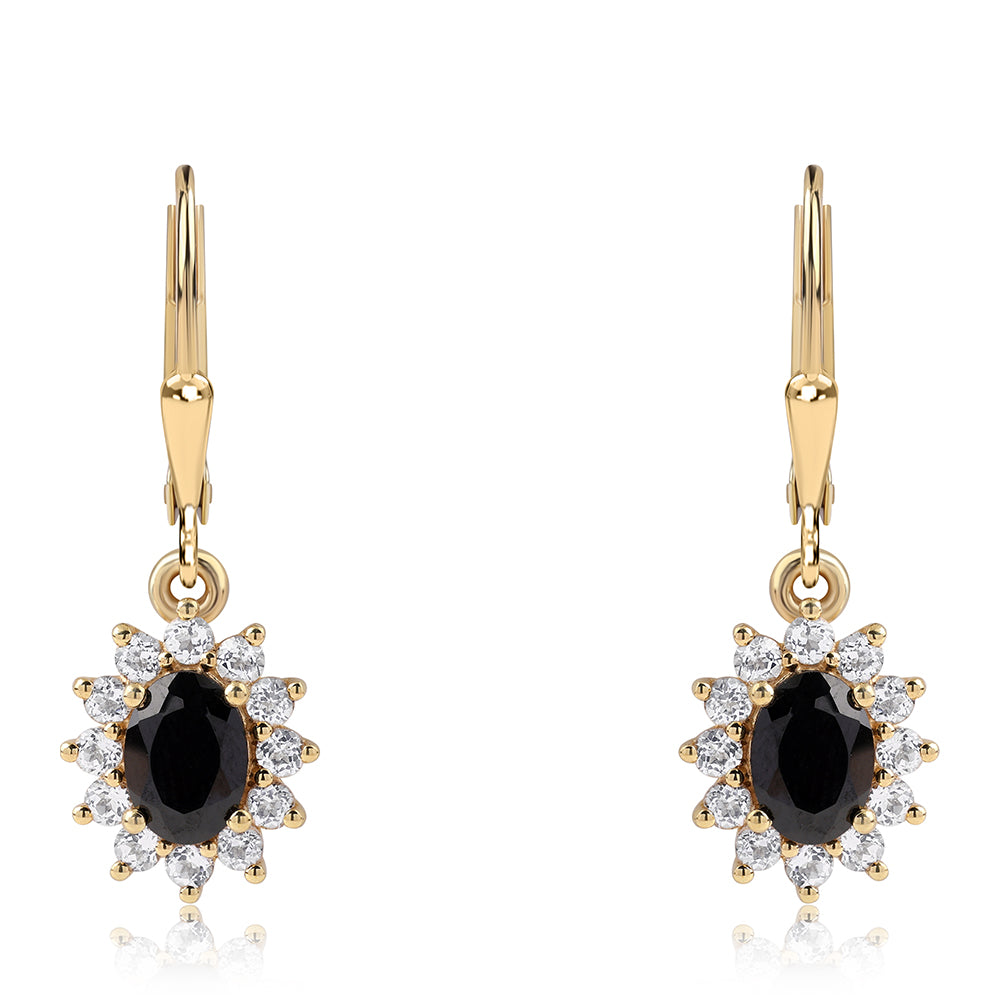 Cercei din Argint 925 Placat cu Aur ( 2.89 grame ) cu Spinel Negru și Topaz Alb 2.94 Carate
