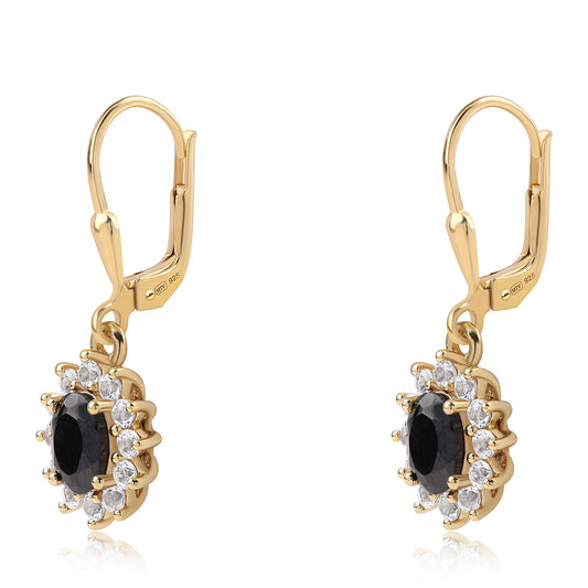 Cercei din Argint 925 Placat cu Aur ( 2.89 grame ) cu Spinel Negru și Topaz Alb 2.94 Carate