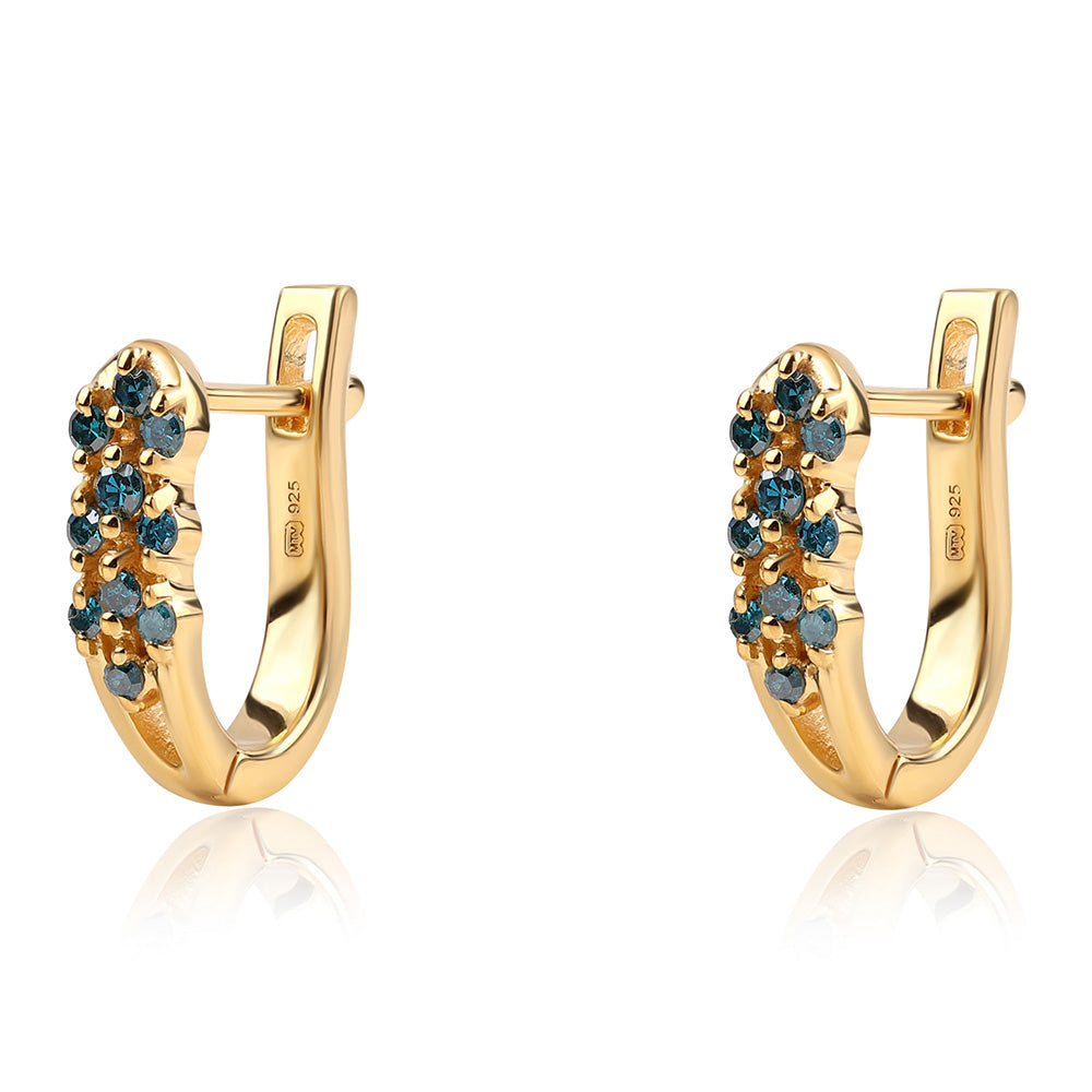 Cercei din Argint 925 Placat cu Aur ( 2.8 grame ) cu Diamant Albastru 0.29 Carate 1 