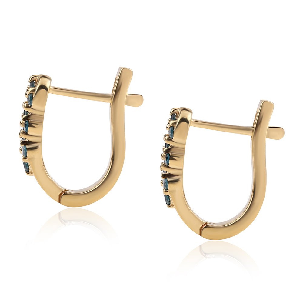 Cercei din Argint 925 Placat cu Aur ( 2.8 grame ) cu Diamant Albastru 0.29 Carate 2 