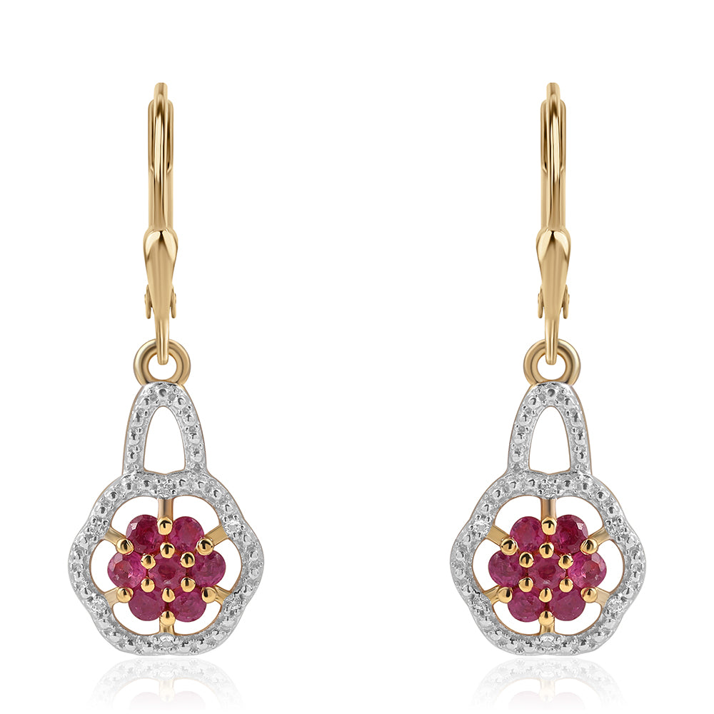 Cercei din Argint 925 Placat cu Aur ( 2.51 grame ) cu Rubin Mozambic și Topaz Alb 0.75 Carate