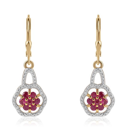 Cercei din Argint 925 Placat cu Aur ( 2.51 grame ) cu Rubin Mozambic și Topaz Alb 0.75 Carate