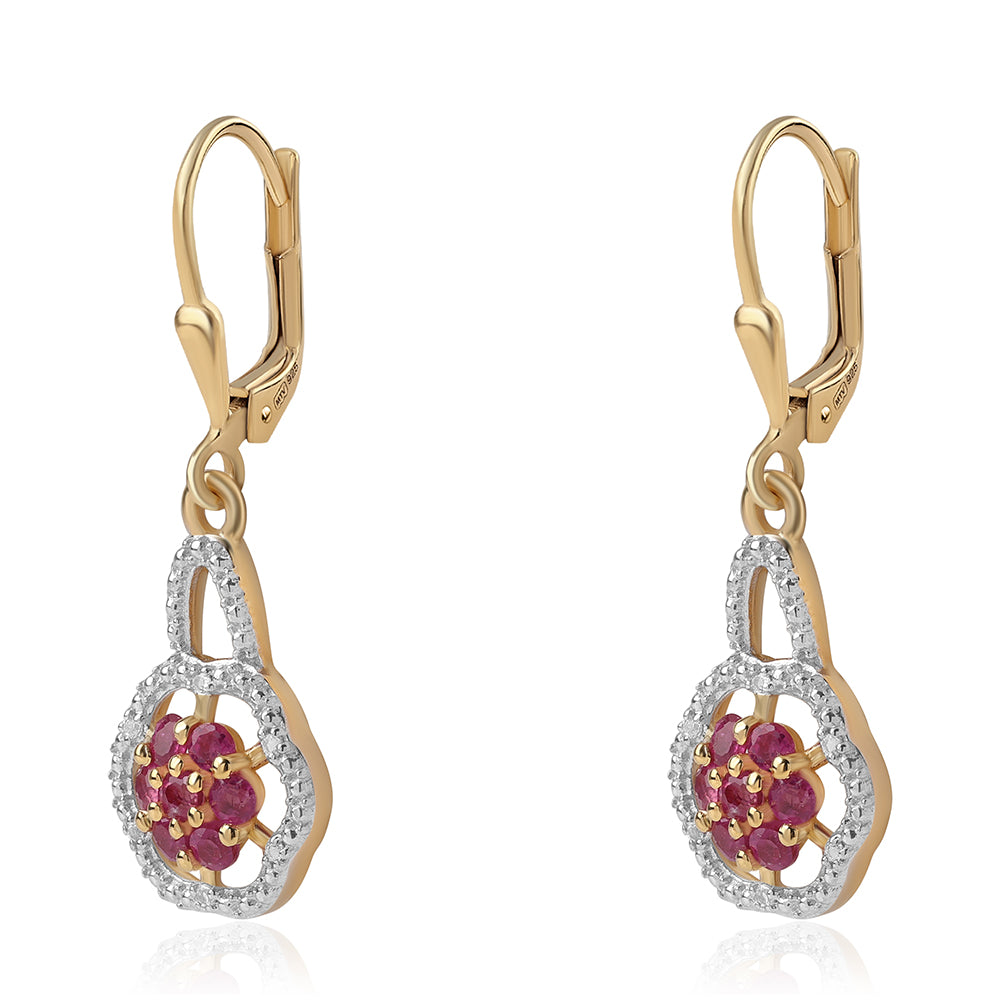 Cercei din Argint 925 Placat cu Aur ( 2.51 grame ) cu Rubin Mozambic și Topaz Alb 0.75 Carate