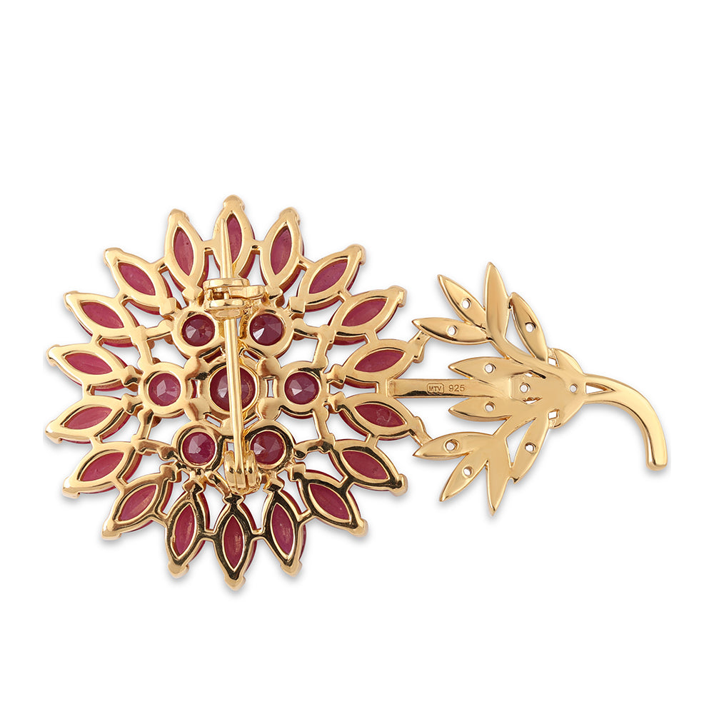 Broşă din Argint 925 Placat cu Aur ( 7.15 grame ) cu Rubin Mozambic și Topaz Alb 8.84 Carate 2 