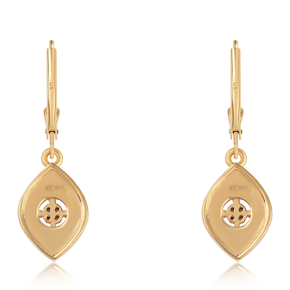 Cercei din Argint 925 Placat cu Aur ( 2.91 grame ) cu Diamant Albastru 0.04 Carate 3 