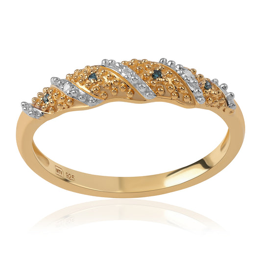 Inel din Argint 925 Placat cu Aur ( 2.18 grame ) cu Diamant Albastru și Diamant Alb 0.04 Carate