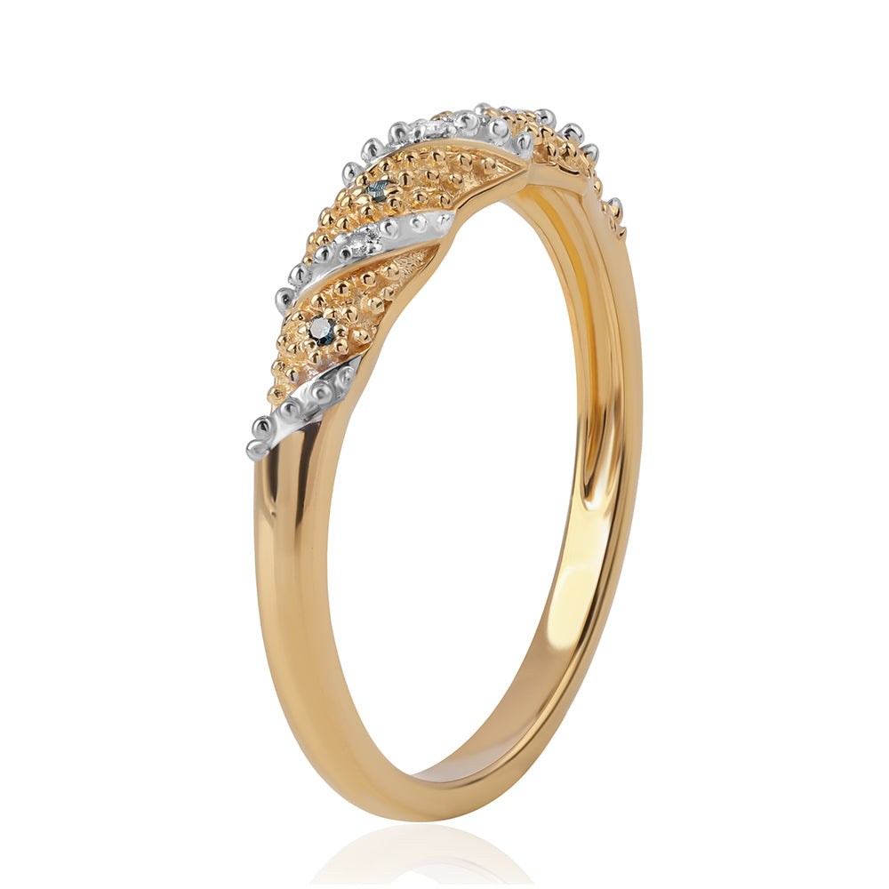 Inel din Argint 925 Placat cu Aur ( 2.18 grame ) cu Diamant Albastru și Diamant Alb 0.04 Carate 2 