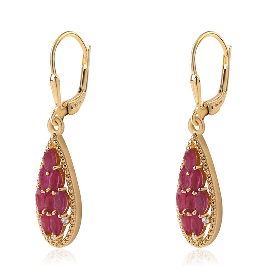 Cercei din Argint 925 Placat cu Aur ( 3.57 grame ) cu Rubin Mozambic și Topaz Alb 1.64 Carate