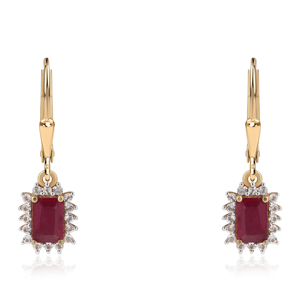 Cercei din Argint 925 Placat cu Aur ( 1.87 grame ) cu Rubin Mozambic și Topaz Alb 2.2 Carate