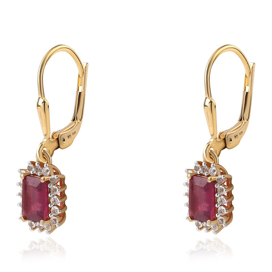 Cercei din Argint 925 Placat cu Aur ( 1.87 grame ) cu Rubin Mozambic și Topaz Alb 2.2 Carate