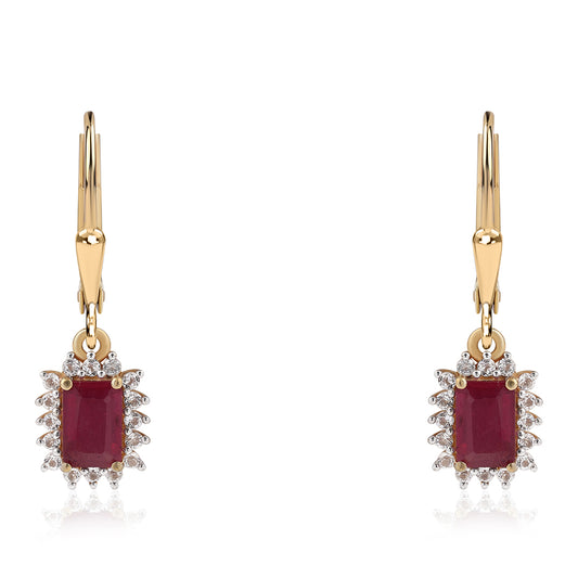 Cercei din Argint 925 Placat cu Aur ( 1.87 grame ) cu Rubin Mozambic și Topaz Alb 2.2 Carate