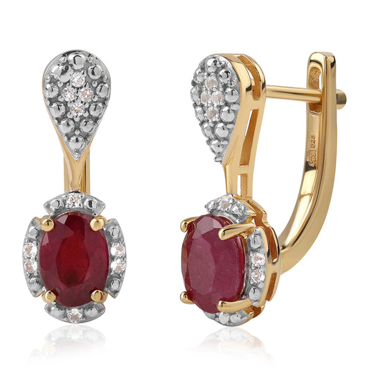 Cercei din Argint 925 Placat cu Aur ( 4.01 grame ) cu Rubin Mozambic și Topaz Alb 2.4 Carate