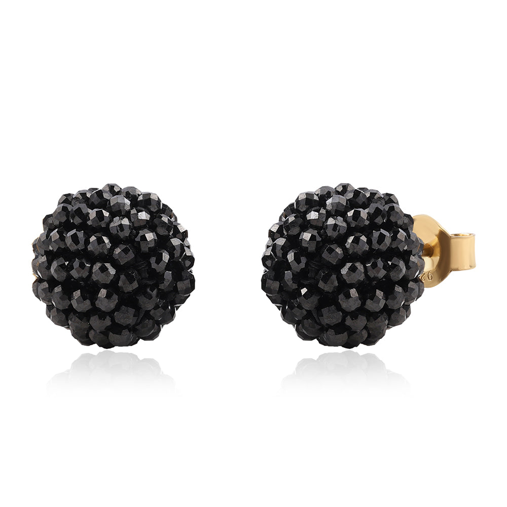 Cercei din Argint 925 Placat cu Aur ( 0.39 grame ) cu Spinel Negru 21.5 Carate