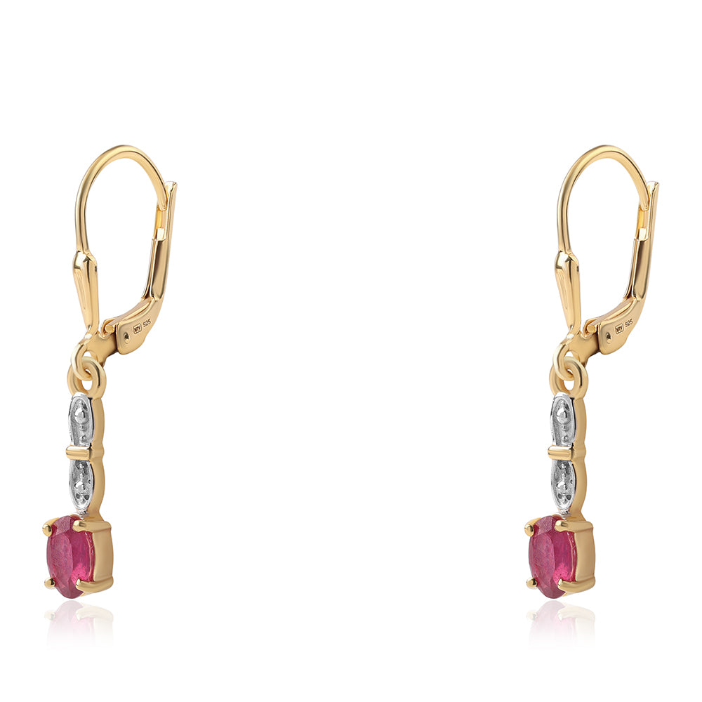 Cercei din Argint 925 Placat cu Aur ( 1.73 grame ) cu Rubin Mozambic 1.18 Carate