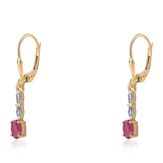 Cercei din Argint 925 Placat cu Aur ( 1.73 grame ) cu Rubin Mozambic 1.18 Carate