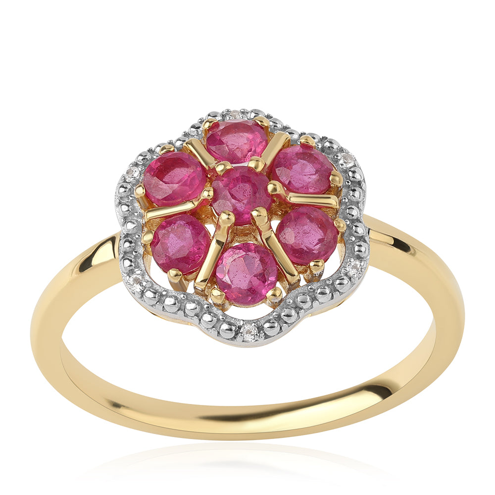 Inel din Argint 925 Placat cu Aur ( 2.93 grame ) cu Rubin Mozambic și Topaz Alb 1.32 Carate 1 