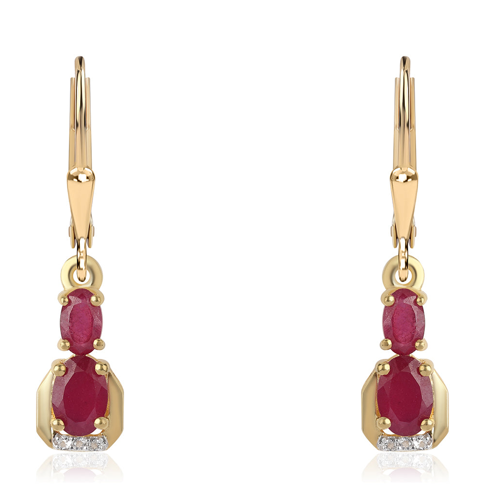 Cercei din Argint 925 Placat cu Aur ( 2.03 grame ) cu Rubin Mozambic și Topaz Alb 2.1 Carate 1 