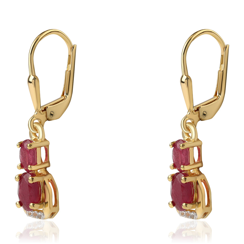 Cercei din Argint 925 Placat cu Aur ( 2.03 grame ) cu Rubin Mozambic și Topaz Alb 2.1 Carate 2 