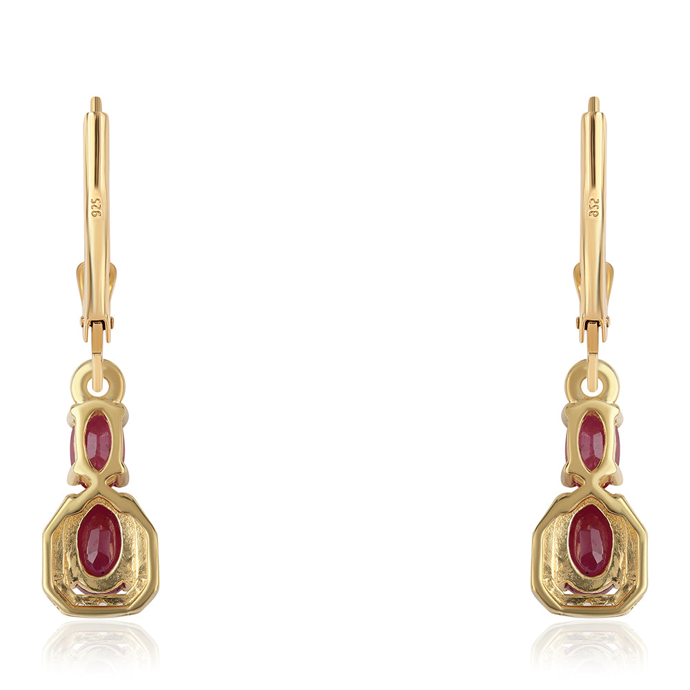 Cercei din Argint 925 Placat cu Aur ( 2.03 grame ) cu Rubin Mozambic și Topaz Alb 2.1 Carate