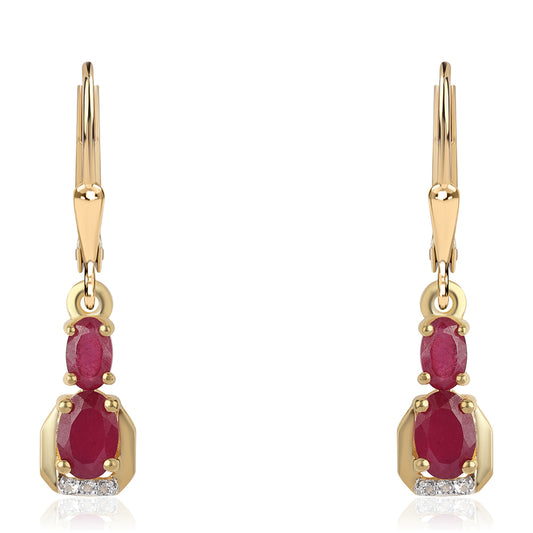 Cercei din Argint 925 Placat cu Aur ( 2.03 grame ) cu Rubin Mozambic și Topaz Alb 2.1 Carate