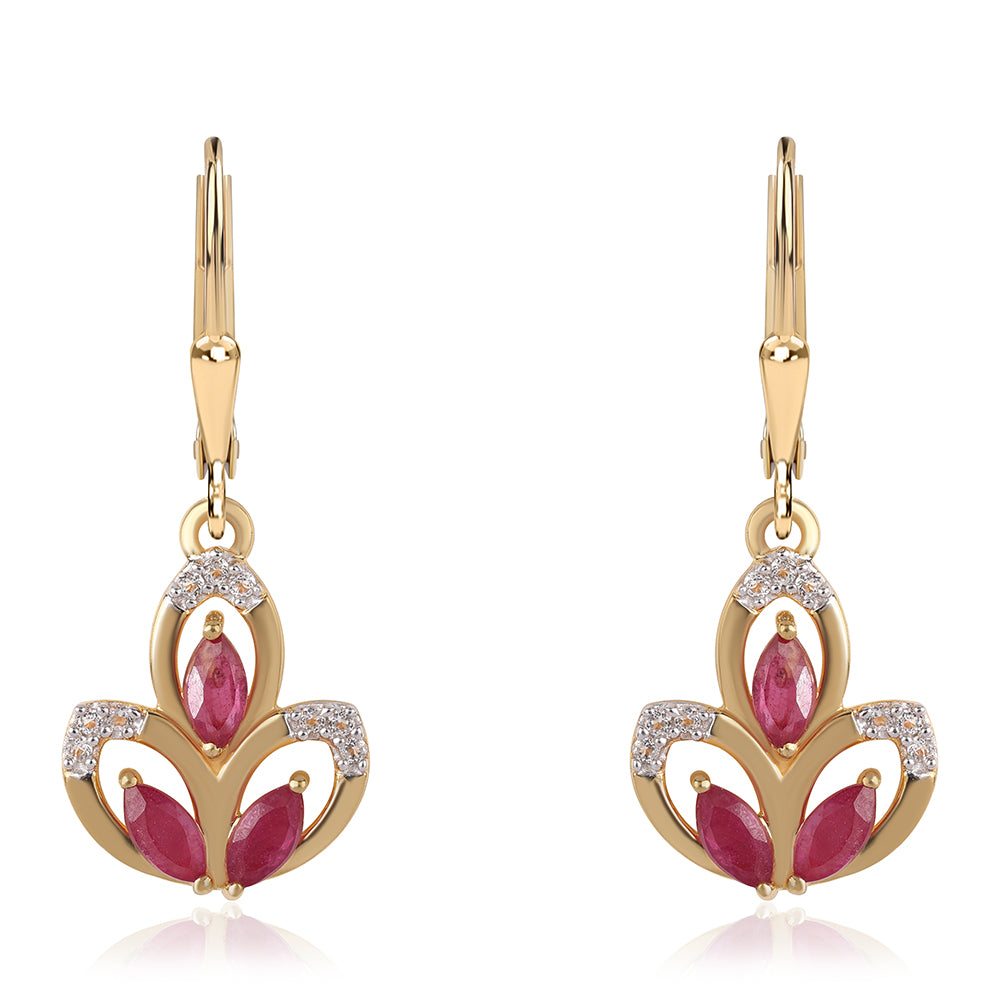 Cercei din Argint 925 Placat cu Aur ( 3.1 grame ) cu Rubin Mozambic și Topaz Alb 1.56 Carate