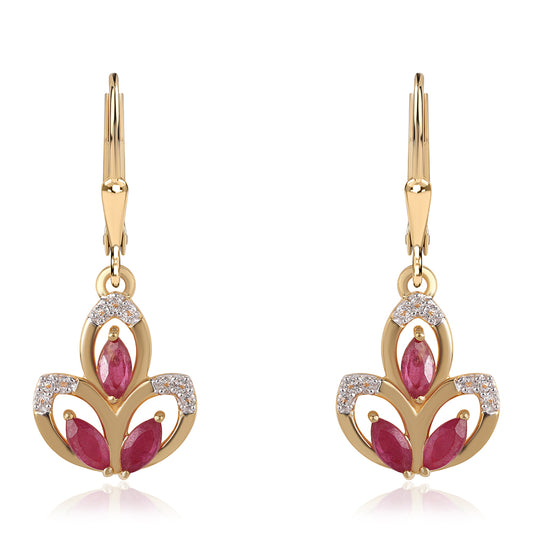 Cercei din Argint 925 Placat cu Aur ( 3.1 grame ) cu Rubin Mozambic și Topaz Alb 1.56 Carate