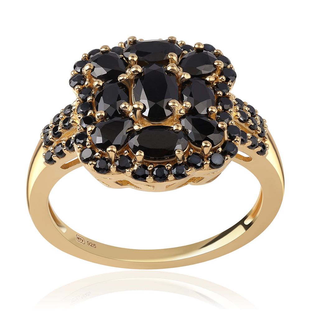 Inel din Argint 925 Placat cu Aur ( 3.7 grame ) cu Spinel Negru 3.28 Carate