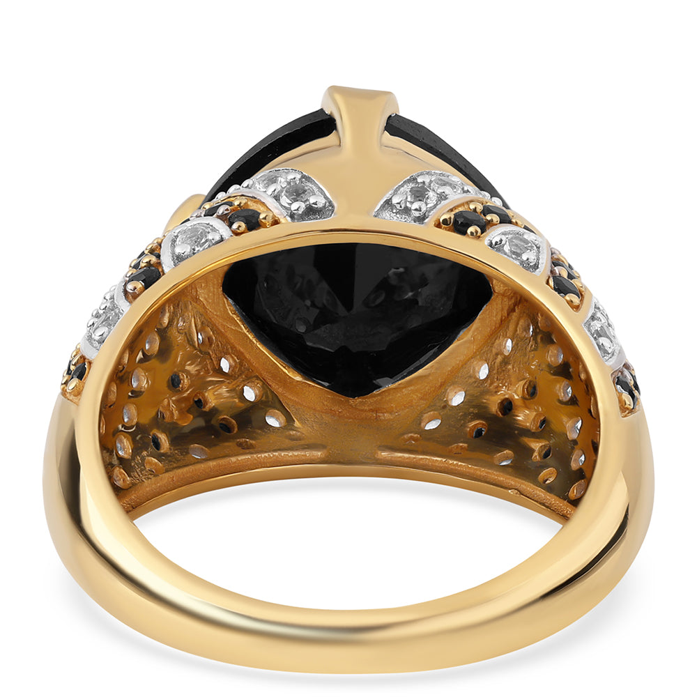 Inel din Argint 925 Placat cu Aur ( 6.15 grame ) cu Spinel Negru și Topaz Alb 9.72 Carate 3 