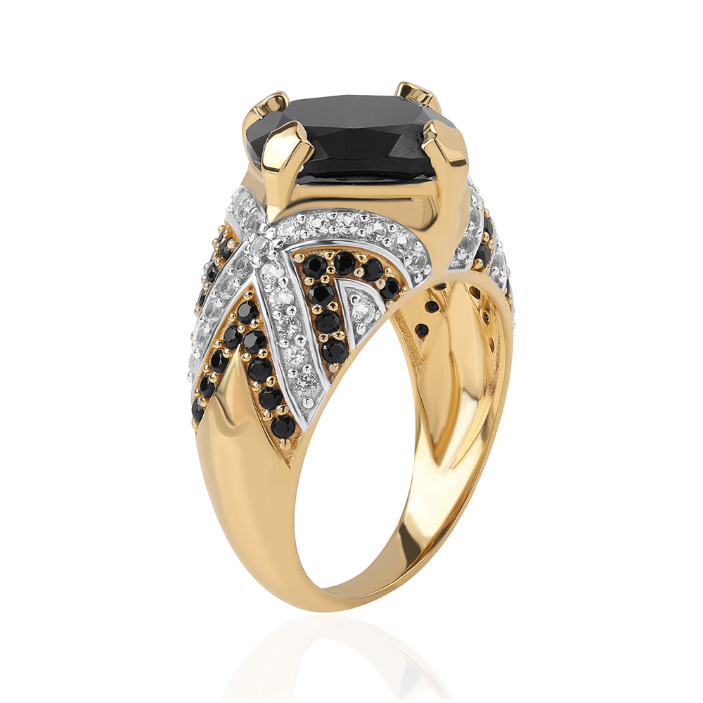 Inel din Argint 925 Placat cu Aur ( 6.15 grame ) cu Spinel Negru și Topaz Alb 9.72 Carate