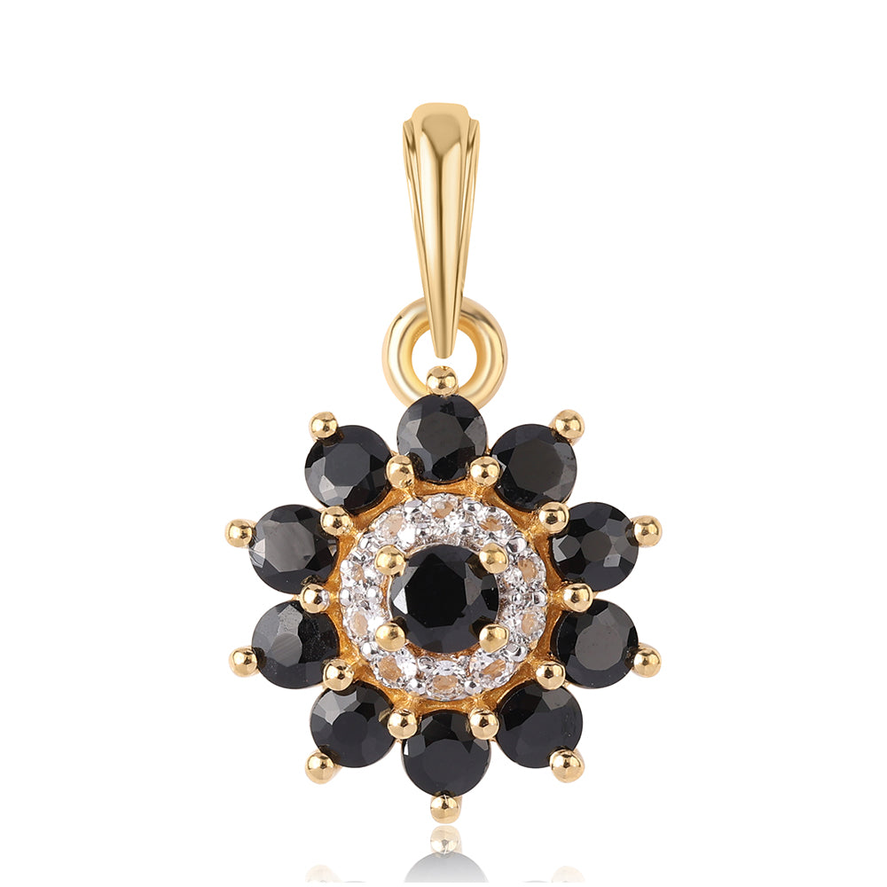 Pandantiv din Argint 925 Placat cu Aur ( 1.14 grame ) cu Spinel Negru și Topaz Alb 1.05 Carate