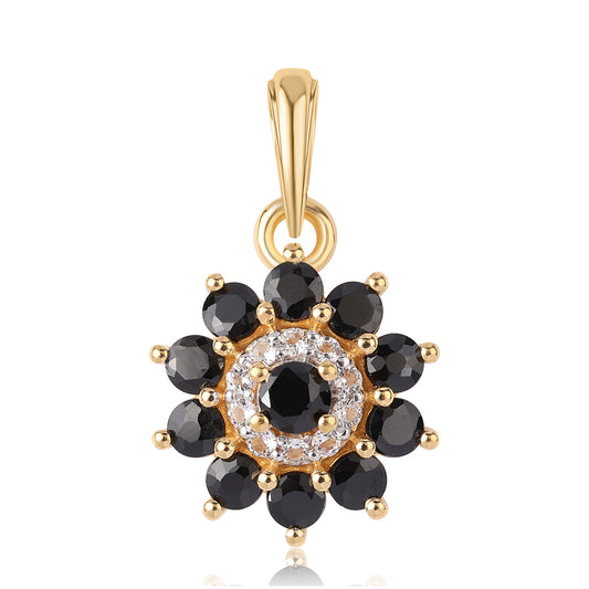 Pandantiv din Argint 925 Placat cu Aur ( 1.14 grame ) cu Spinel Negru și Topaz Alb 1.05 Carate