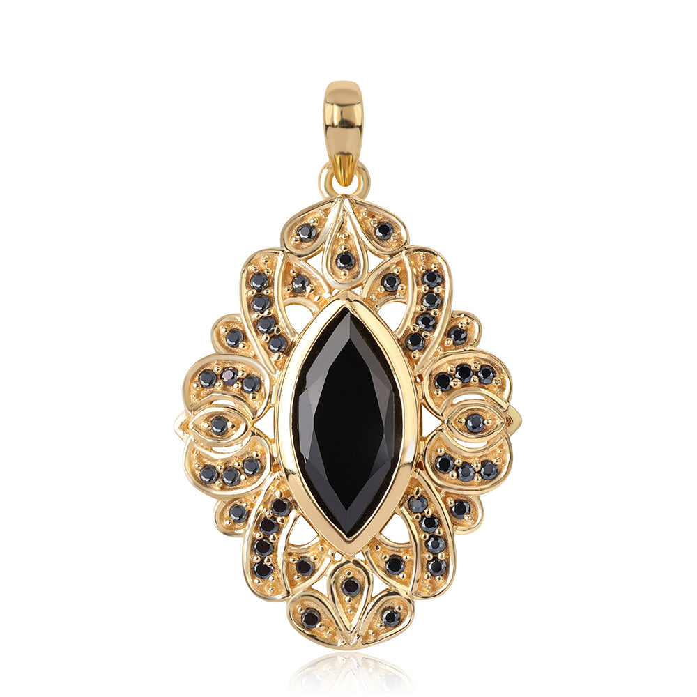 Pandantiv din Argint 925 Placat cu Aur ( 3.8 grame ) cu Spinel Negru 3.52 Carate 1 