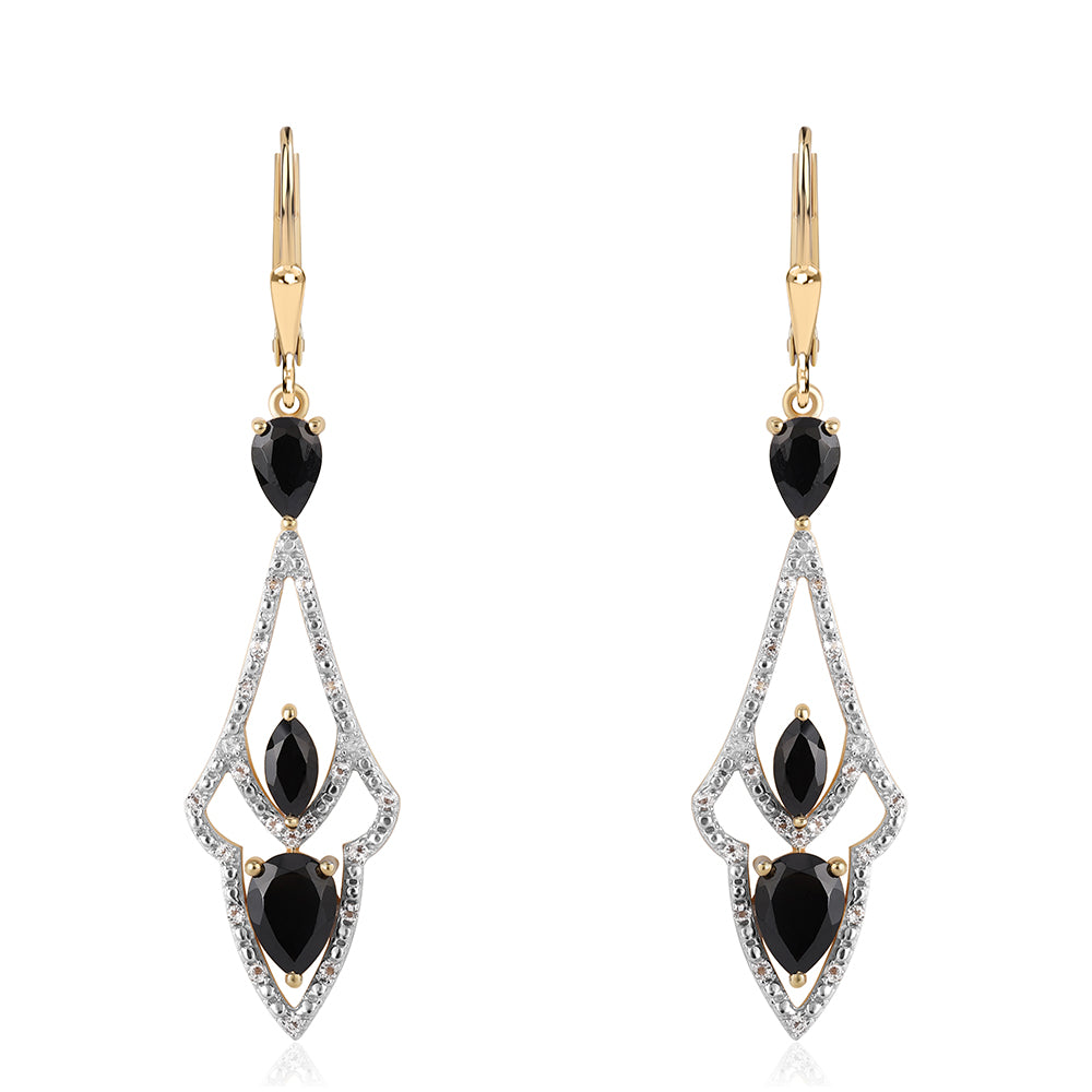 Cercei din Argint 925 Placat cu Aur ( 4.49 grame ) cu Spinel Negru și Topaz Alb 3.56 Carate 1 