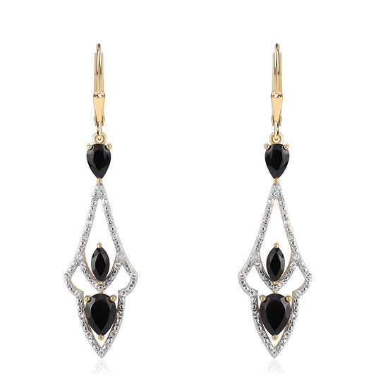 Cercei din Argint 925 Placat cu Aur ( 4.49 grame ) cu Spinel Negru și Topaz Alb 3.56 Carate