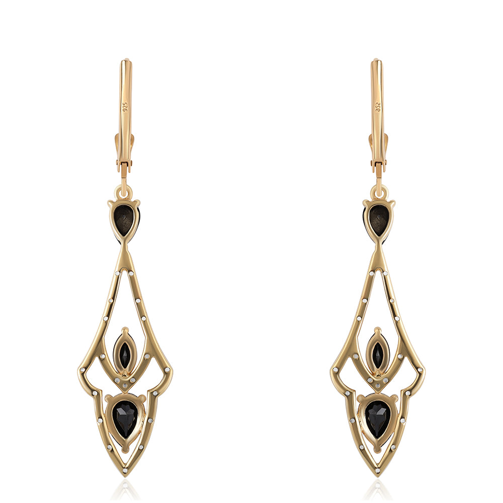 Cercei din Argint 925 Placat cu Aur ( 4.49 grame ) cu Spinel Negru și Topaz Alb 3.56 Carate 2 