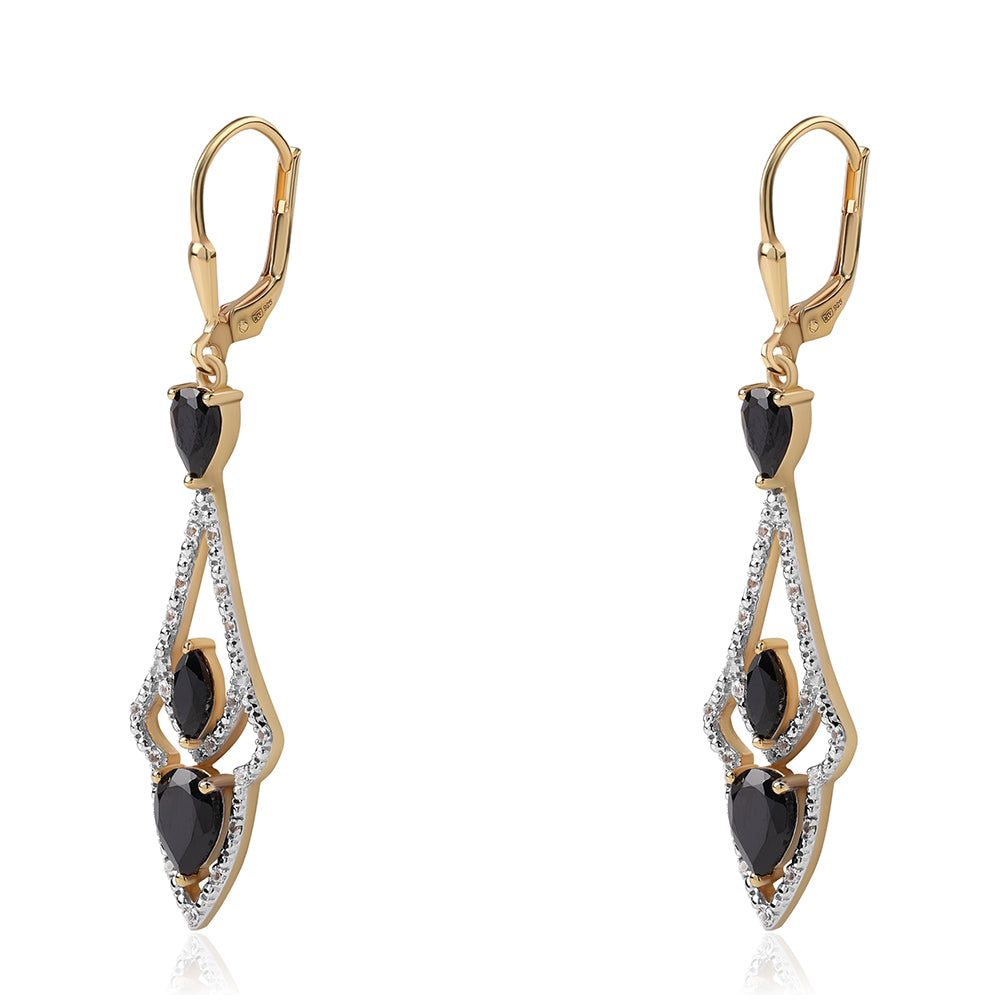 Cercei din Argint 925 Placat cu Aur ( 4.49 grame ) cu Spinel Negru și Topaz Alb 3.56 Carate 3 