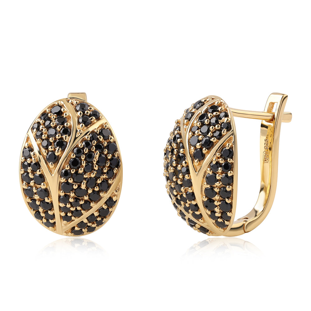 Cercei din Argint 925 Placat cu Aur ( 4.39 grame ) cu Spinel Negru 1.85 Carate