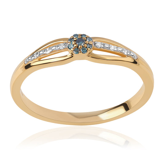 Inel din Argint 925 Placat cu Aur ( 1.9 grame ) cu Diamant Albastru și Diamant Alb 0.09 Carate